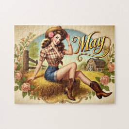 Puzzle Chica Vaquera Retro de Mayo Pin-Up Western