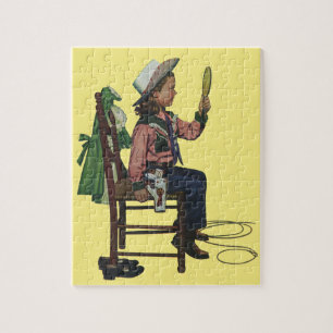 Puzzle Chica Vaquera Vintage Mirándose al Espejo Ella es 