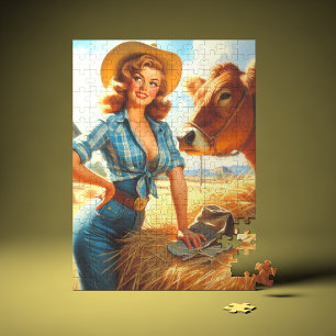 Puzzle Chica vaquera vintage pin-up linda