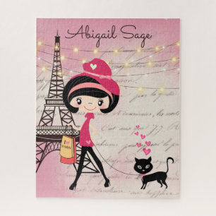 Puzzle Chica y gato personalizados en la Torre Eiffel de