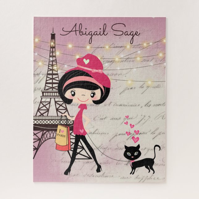 Puzzle Chica y gato personalizados en la Torre Eiffel de  (Vertical)