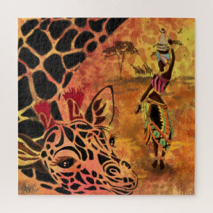 Puzzle Chica y jirafa africana - Amigos - Dibujo artístic