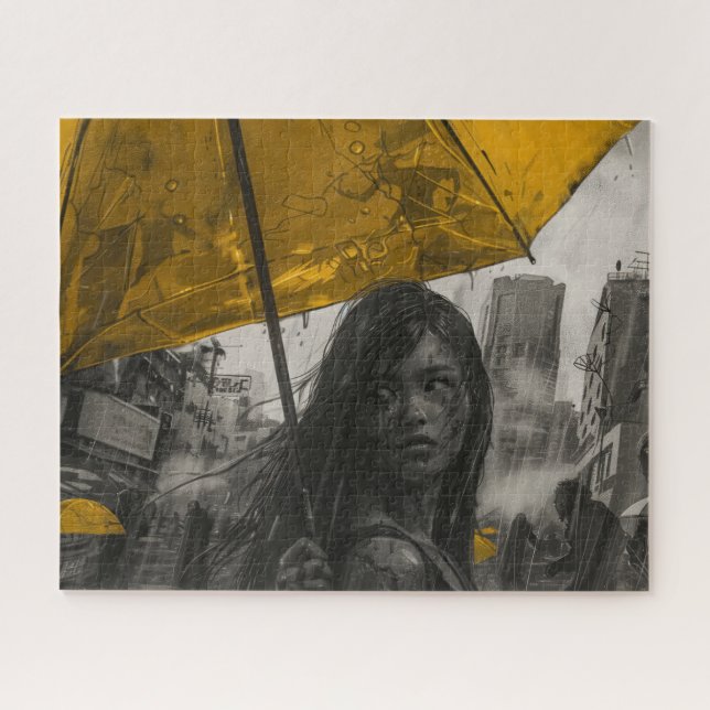Puzzle Chica zombi con paraguas amarillo (Horizontal)