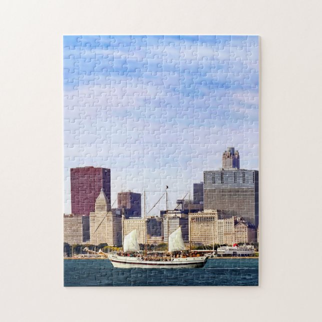 Puzzle Chicago IL - Goleta en el lago Michigan (Vertical)