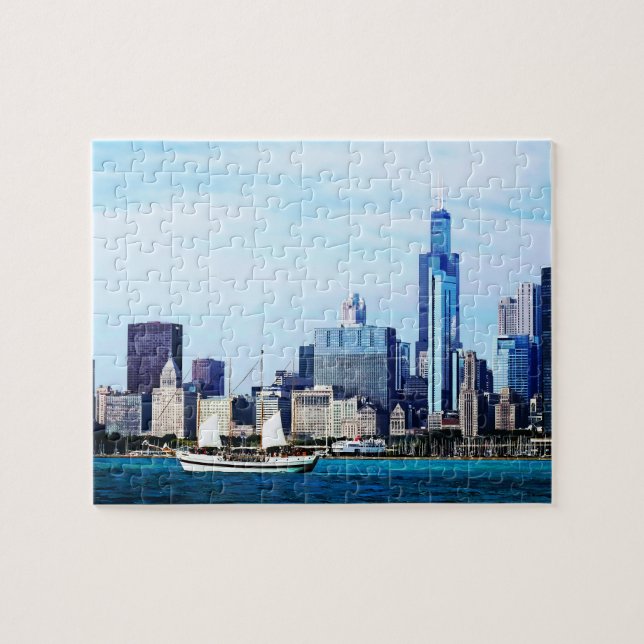 Puzzle Chicago IL - Schooner Against Chicago Skyline (Horizontal)
