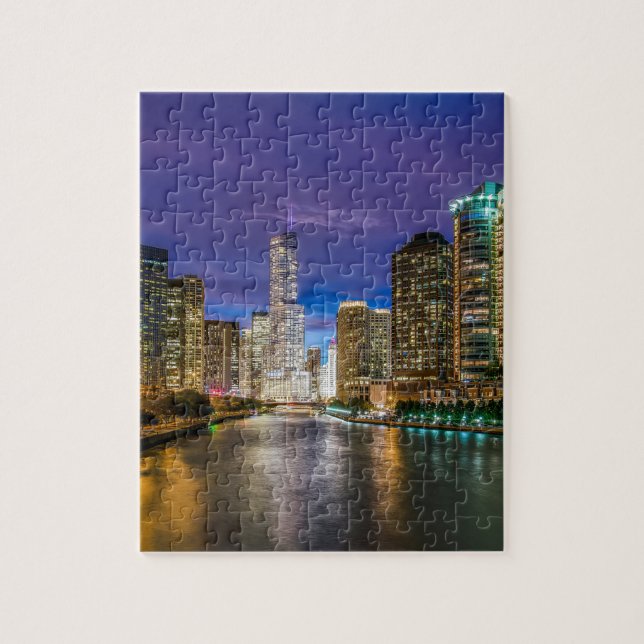 Puzzle Chicago Illinois de noche (Vertical)