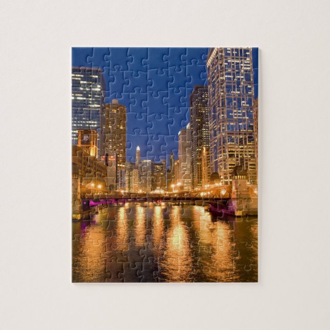 Puzzle Chicago, Illinois, Skyline y Chicago River at (Vertical)