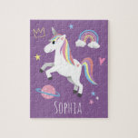 Puzzle Chicas adoran unicornio mágico púrpura y nombran n<br><div class="desc">Este diseño de rompecabezas para niños es bonito y moderno y cuenta con un personalizado de unicornio morado, con un arco iris, una corona de princesa, corazón, estrellas y planeta, y puede ser personalizado con el nombre de sus chicas. ¡El regalo mágico y jovial perfecto para cualquier amante del unicornio!...</div>
