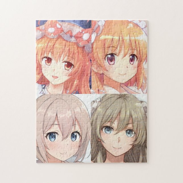 Puzzle Chicas de anime lindo jengibre y pelo castaño  (Vertical)