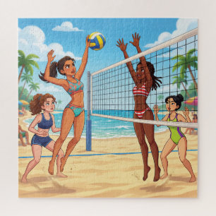 Puzzle Chicas de dibujos animados jugando voleibol de pla
