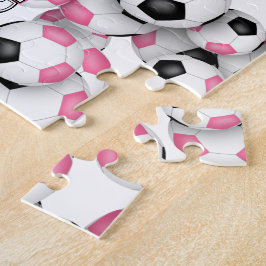 Puzzle chicas de fútbol negro rosa personalizado