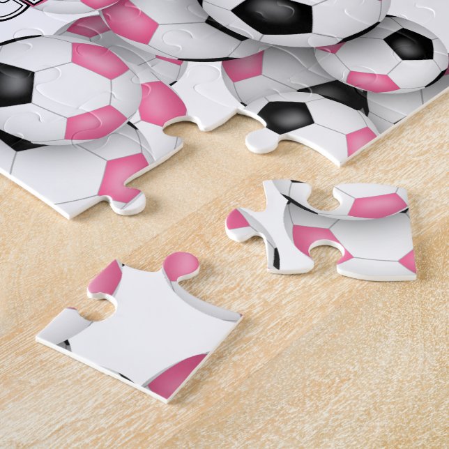 Puzzle chicas de fútbol negro rosa personalizado (Lado)