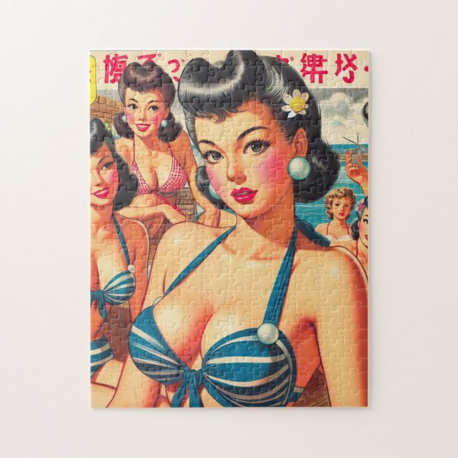 Puzzle Chicas de Playa Retro Oriental (Vertical)