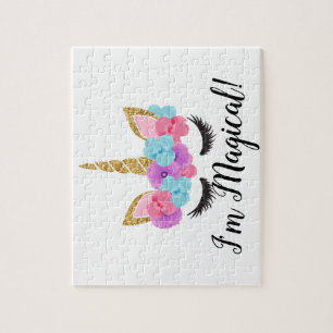 Puzzle Chicas de unicornio con flores de oro mágico