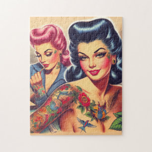 Puzzle Chicas del tatuaje de la vieja escuela de vintage