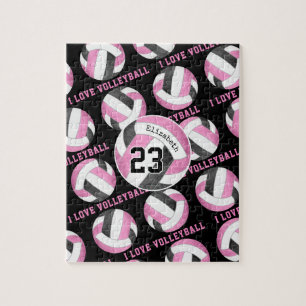 Puzzle chicas me encanta el voleibol rosa negro personali