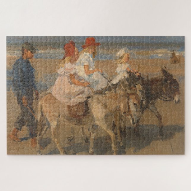 Puzzle Chicas montando burros en la playa (Horizontal)