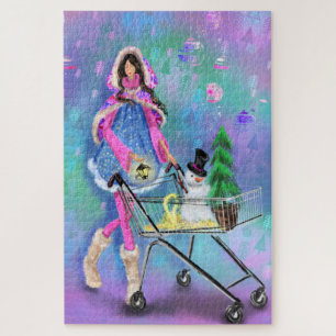 Puzzle Chicas Navidades de compras regalos Pintura de rom