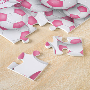 Puzzle chicas nombre personalizado de fútbol rosa