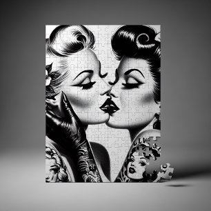 Puzzle Chicas Pin-up Besándose Retro