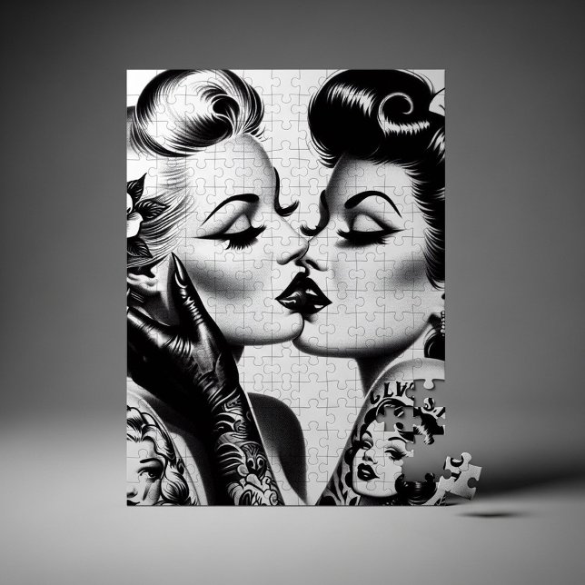 Puzzle Chicas Pin-up Besándose Retro (Subido por el creador)