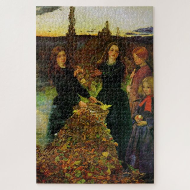 Puzzle Chicas recogen hojas de otoño para una hoguera (Vertical)