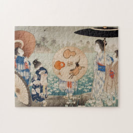 Puzzle Chicas ukiyo-e con gueishas de arte con paraguas
