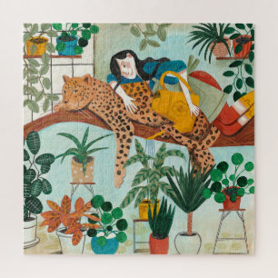 Puzzle Chicas verdes elegantes tropicales florales de la 
