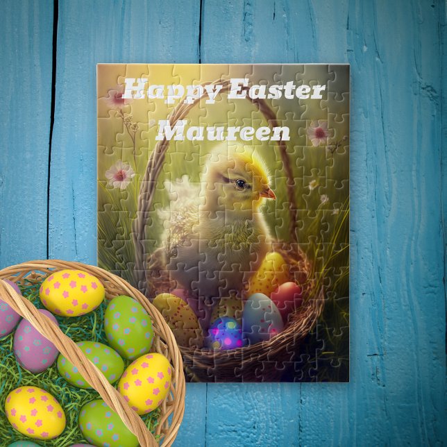 Puzzle Chick de Pascua con cesta de huevo personalizado (Subido por el creador)