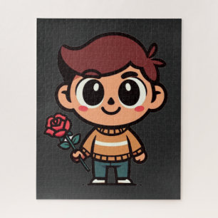 Puzzle Chico alegre con Rosa - Personalizado lindo y lúdi