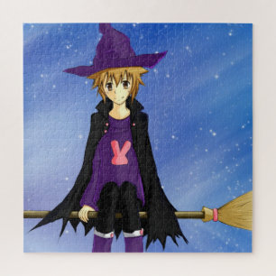 Puzzle Chico de anime y manga con sombrero y capa morados