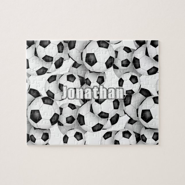 Puzzle chicos chicas balones de fútbol patrón personaliza (Horizontal)
