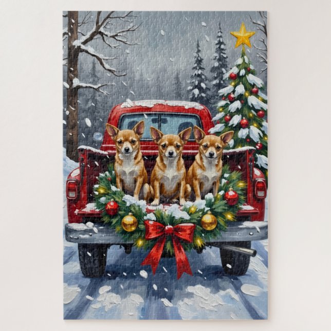 Puzzle Chihuahua Christmas Red Truck Holiday (Vertical)