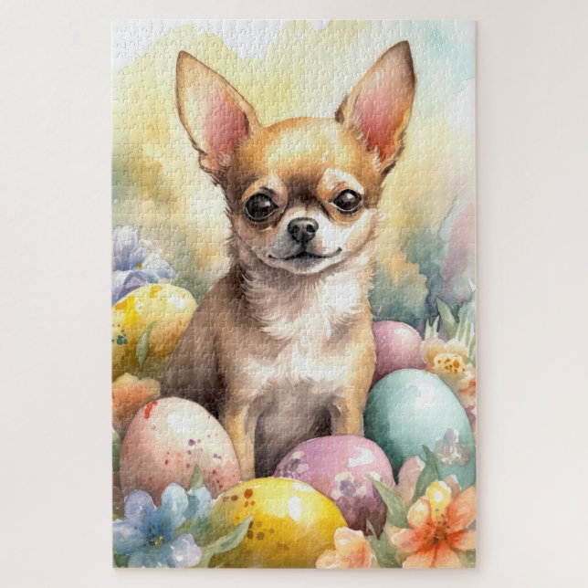 Puzzle Chihuahua con festividad de huevos de Pascua (Vertical)