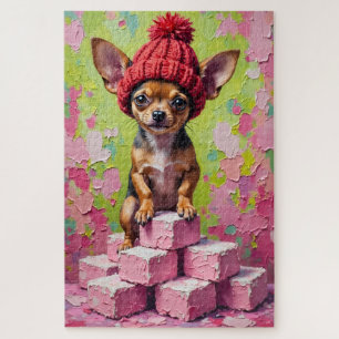 Puzzle Chihuahua Día de San Valentín Gorro con Corazón