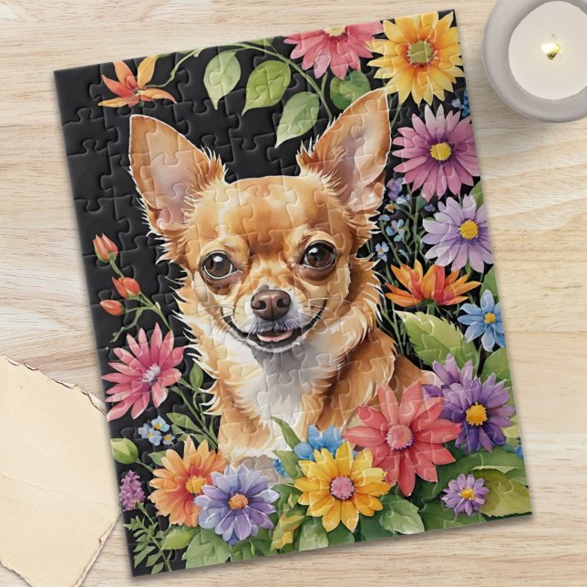 Puzzle Chihuahua Dog Pet Portrait Watercolor Animal (Happy Chihuahua Dog Pet Portrait Watercolor Animal Jigsaw Puzzle)