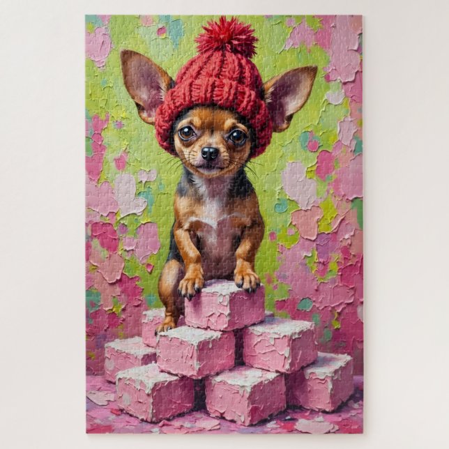 Puzzle Chihuahua Dog Valentine's Day Heart Beanie (Vertical)