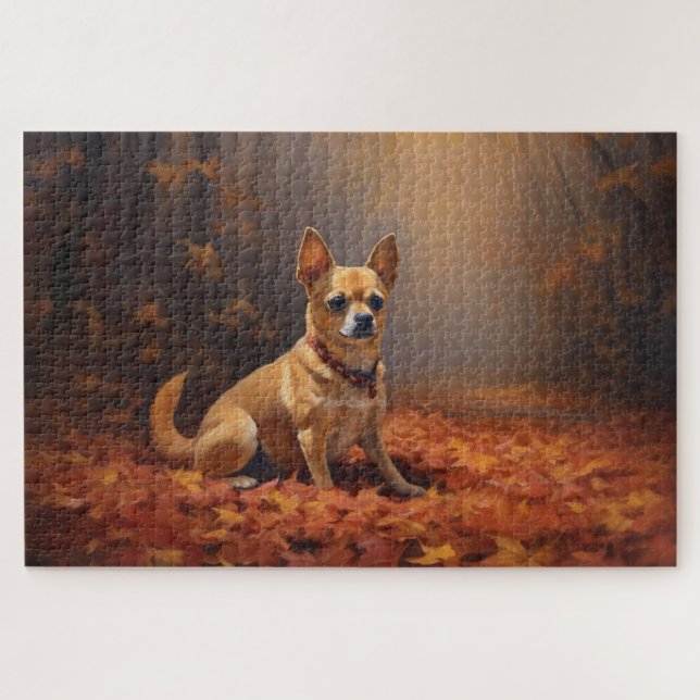 Puzzle Chihuahua en otoño se inspira en las hojas de otoñ (Horizontal)