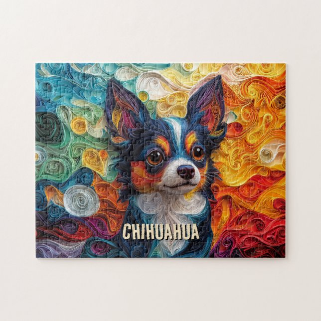 Puzzle Chihuahua Quilling Art Dog Retrato (Horizontal)