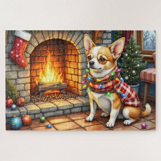 Puzzle Chihuahua Sentado junto a Chimenea con Luces de Na (Horizontal)