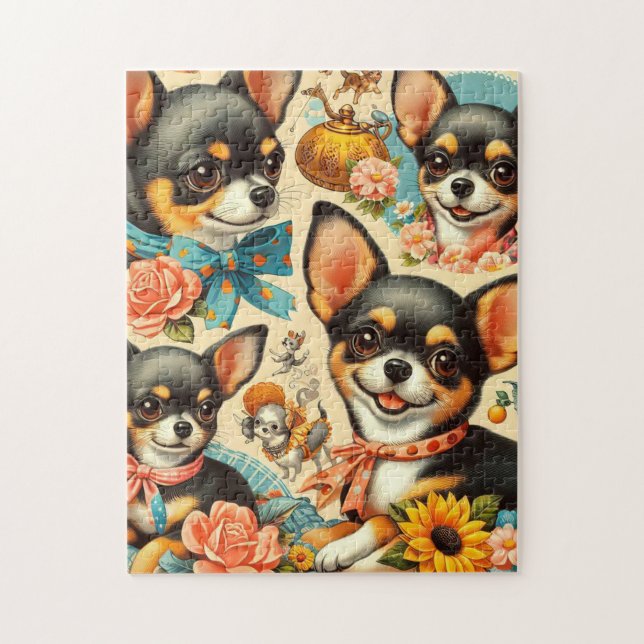 Puzzle Chihuahua sin costura vintage (Vertical)