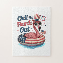 Puzzle Chill The Fourth Out Funny 4th of July Flamingo