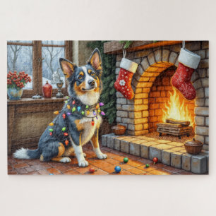 Puzzle Chimenea con Luces de Navidad y Blue Heeler