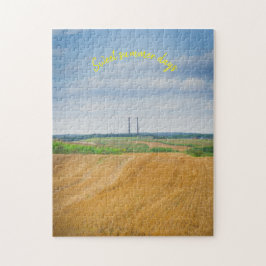 Puzzle Chimeneas de fábrica con campo amarillo