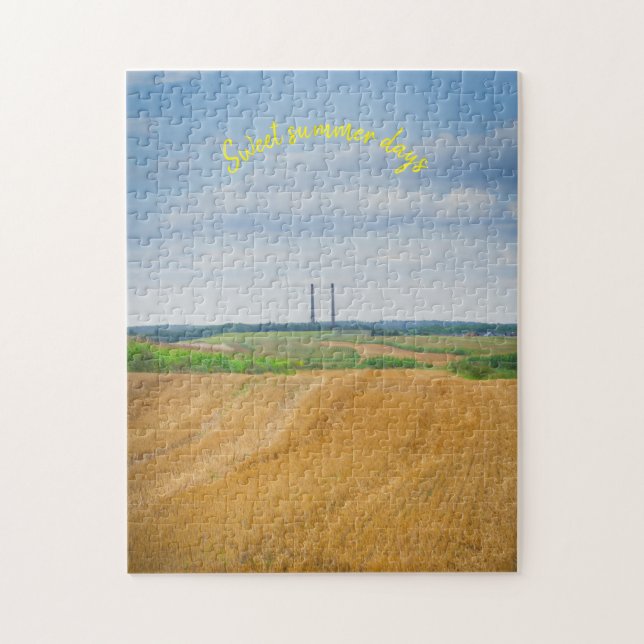 Puzzle Chimeneas de fábrica con campo amarillo (Vertical)