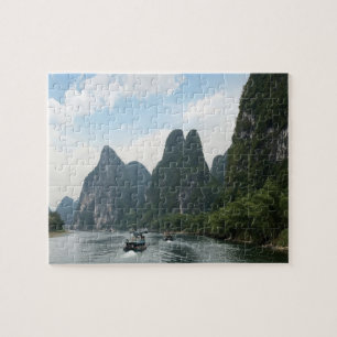 Puzzle China, Guilin, río Li, Barcos de río alineados