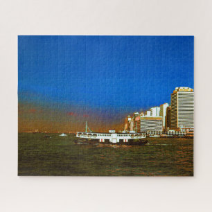 Puzzle China Hong Kong barco rascacielos mar vintage