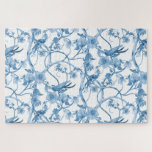 Puzzle Chinoiserie Blue White Bird Floral Influencia asiá<br><div class="desc">Diseño clásico perfecto para la decoración de la abuela costera. El diseño floral de estilo chino azul y blanco se inspiró en la antigua cerámica y azulejos japoneses y chinos. El arte acuarela fue pintado en acrílico por Audrey Jeanne Roberts,  artista y diseñadora con licencia internacional,  copyright.</div>