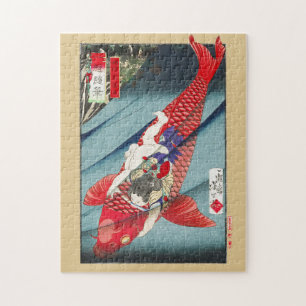 Puzzle Chinoiserie Carpines Koi Rojo y Niño Heroico Impre