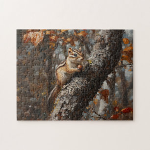 Puzzle Chipmunk en una pintura de aceite de árbol